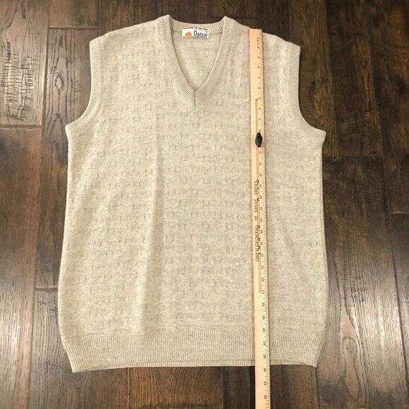 Vintage‎ Oster Size 42 Wool Sweater Vest Beige Tan V Neck Grandpa - Picture 6 of 11